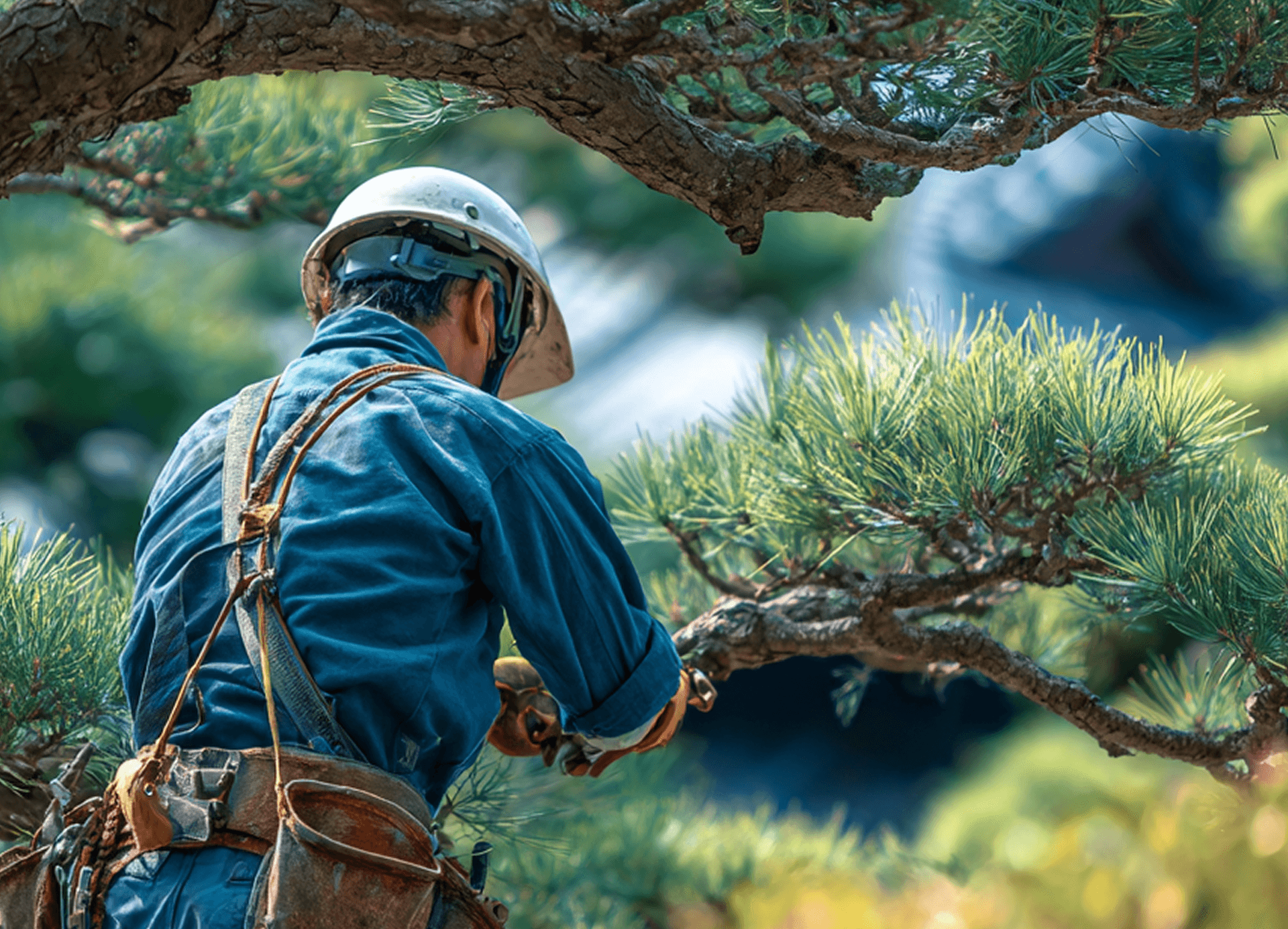 松の木を剪定する職人